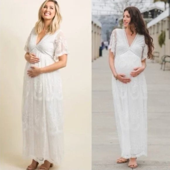 Pinkblush White Lace Maternity Maxi Dress - Picture 2 of 9